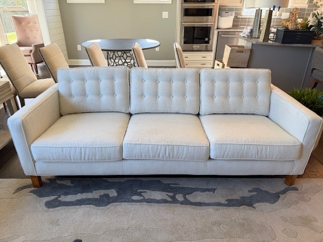 Rowe Mid Century Modern Tufted Back Sofa 86x24x27 Cream