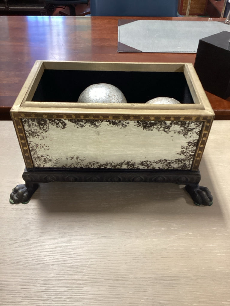 Vintage Mirror and Gold Decorative Box w/2 Decorative Balls