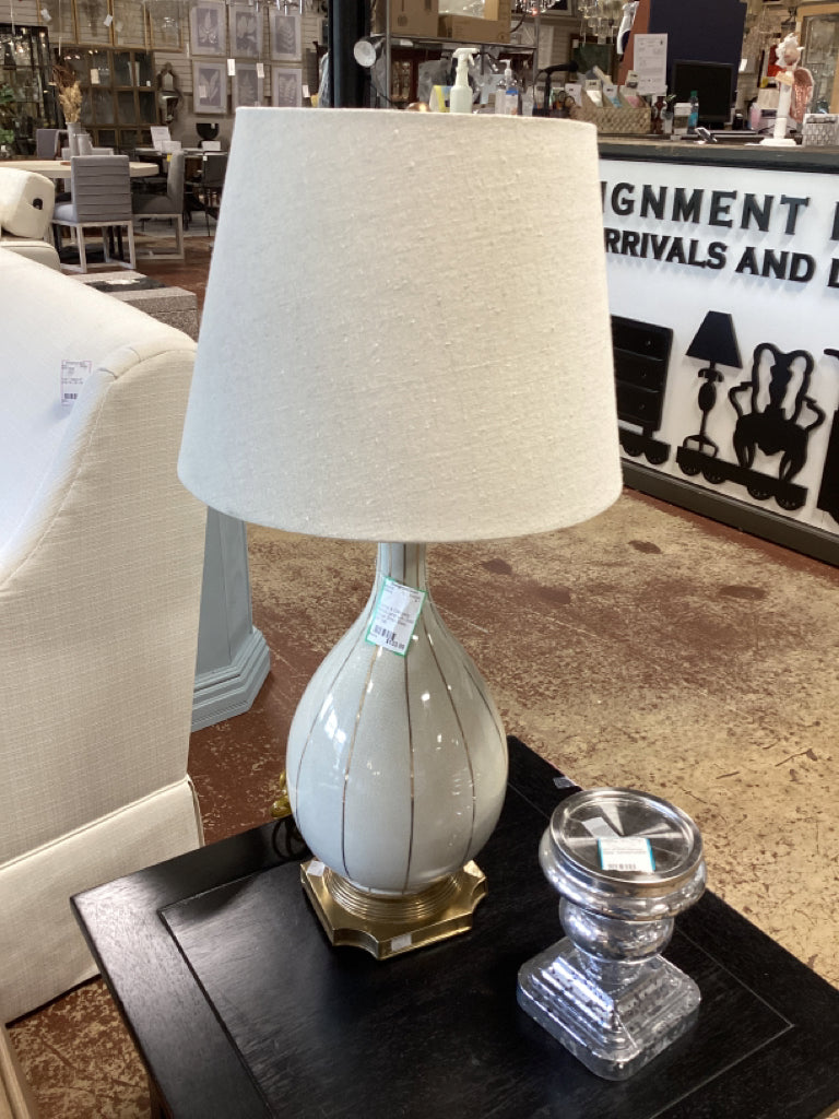 Currey & Company White Lamp with Gold Stripe, Brass Base - 23" Tall