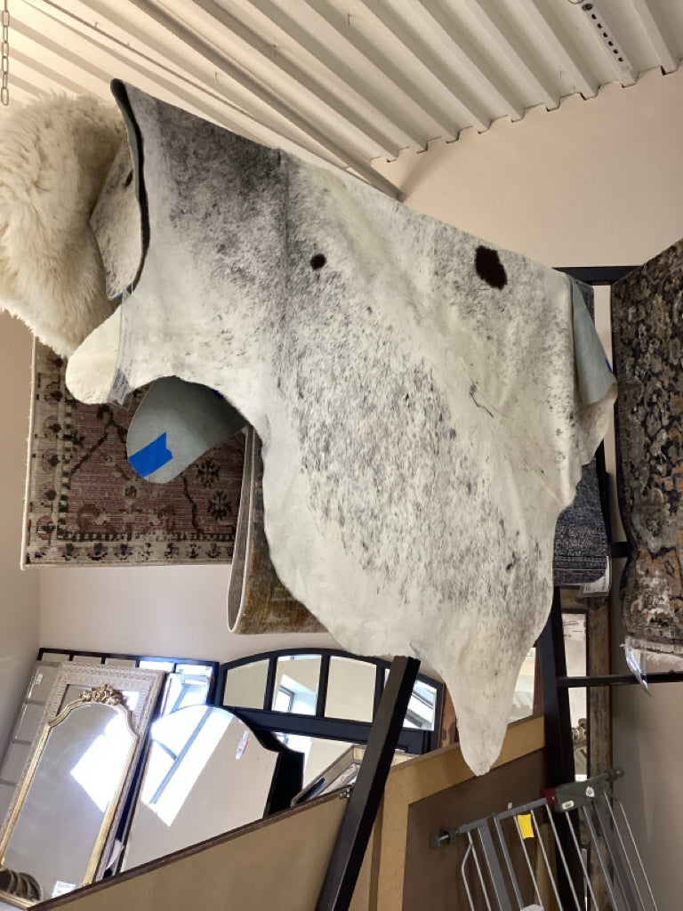 Brazillian cowhide rug, cream, grey 62" x 82"
