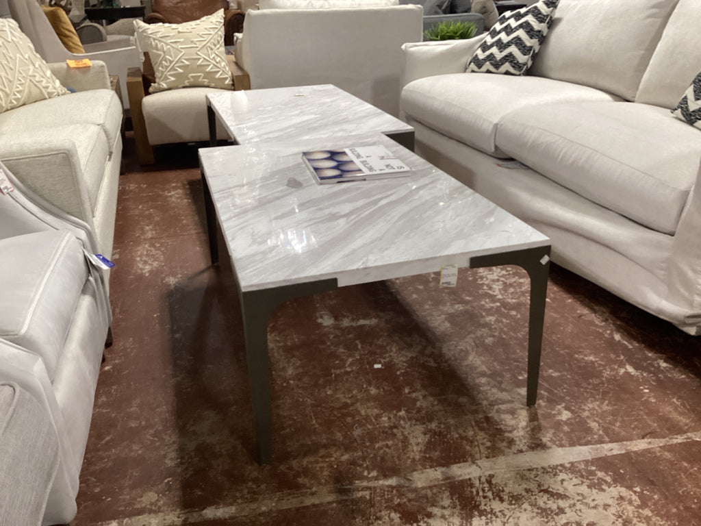 Coffee Table / Marble top metal base 48 x 28 x 18
