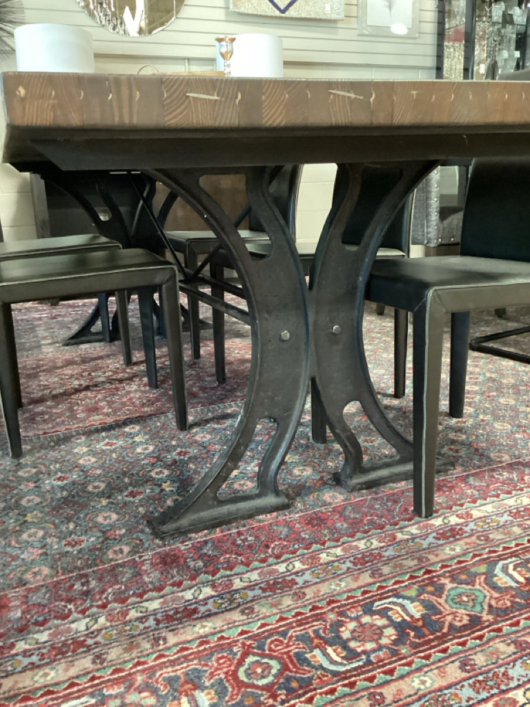 Industrial-Style Dining Table Wooden Top/Iron Base 96" X 38" X 31"