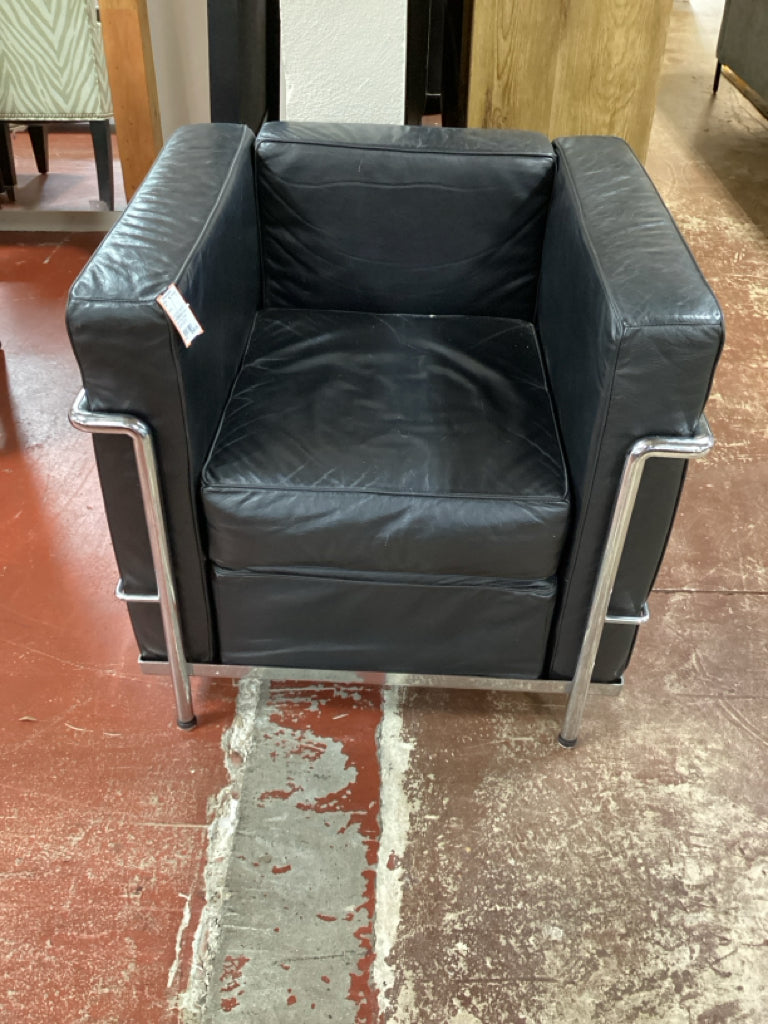 BLACK w/ Chrome Base Le Corbruiser Arm Chair (Pair) 30x25.5x27.5
