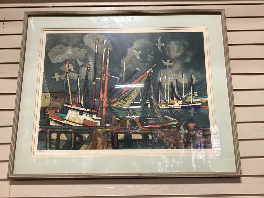 Millard Owen Sheets "Fisherman" Signed Lithograph 38x30