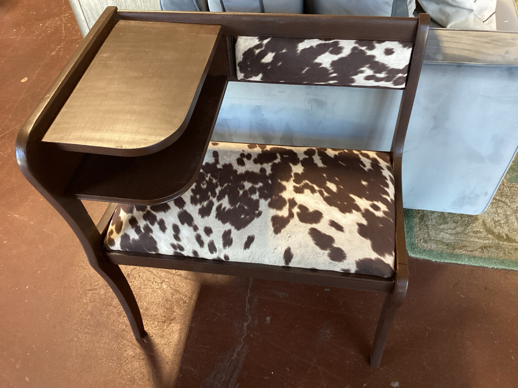Vintage Gossip Bench with a cowhide twist 28.5 w x 19d x 31 hi