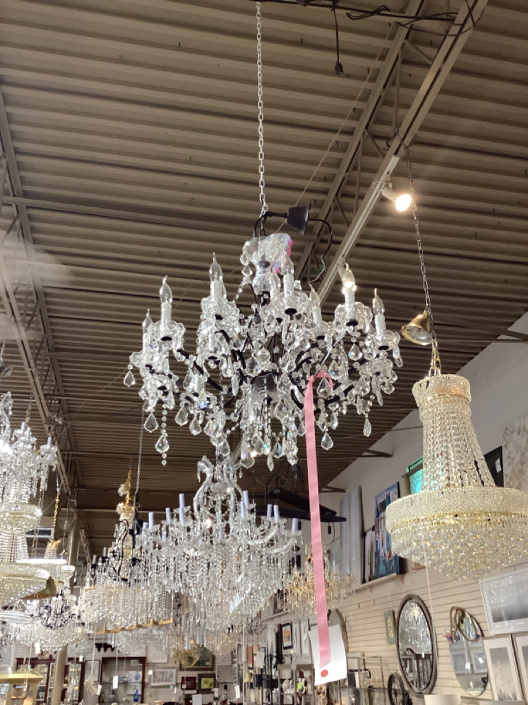 Marie Antoinette chandelier / black iron & crystal 18 lights 33 x 33