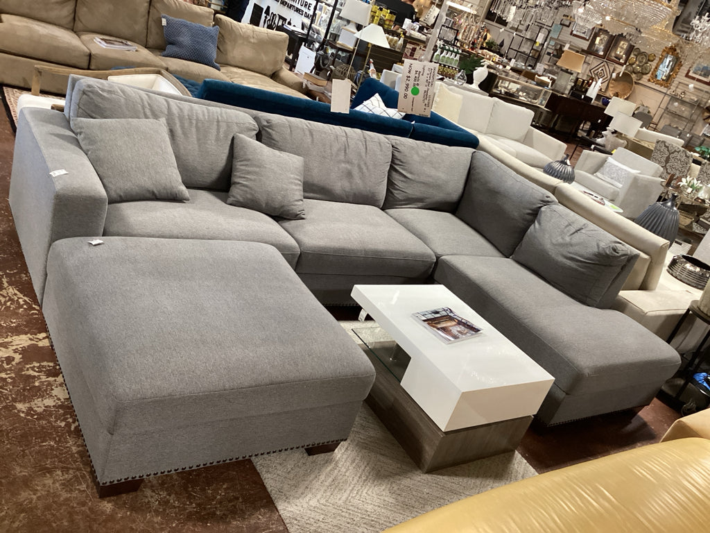 Thomasville Gray Fabric Sectional with Ottoman 130" X 38" X 30"