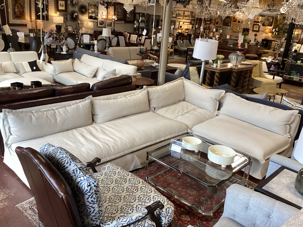 Anthropologie Slipcovered Sectional / beige 3 piece 136 x90