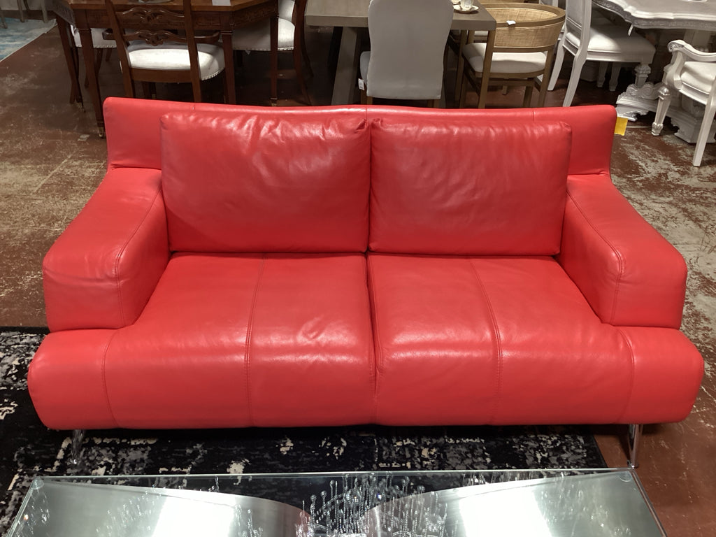 Loveseat / Red Italian leather / contemporary 70 x 40 x30