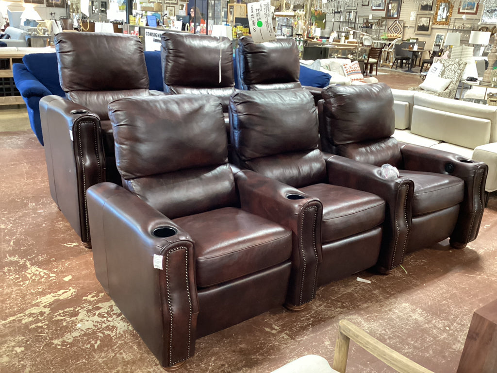 Custom Theater-Style Power Recliner Row of 3 in Blackberry 36x20x54/43