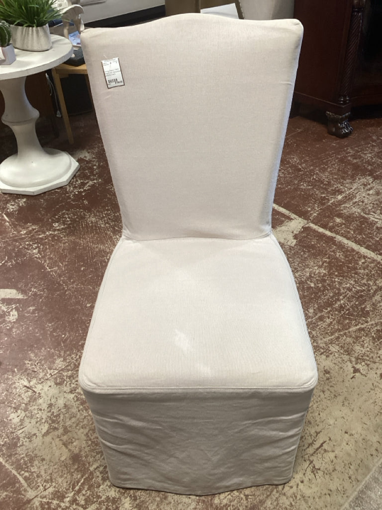 Dining Chairs / PAIR beige linen slipcovered parsons chairs