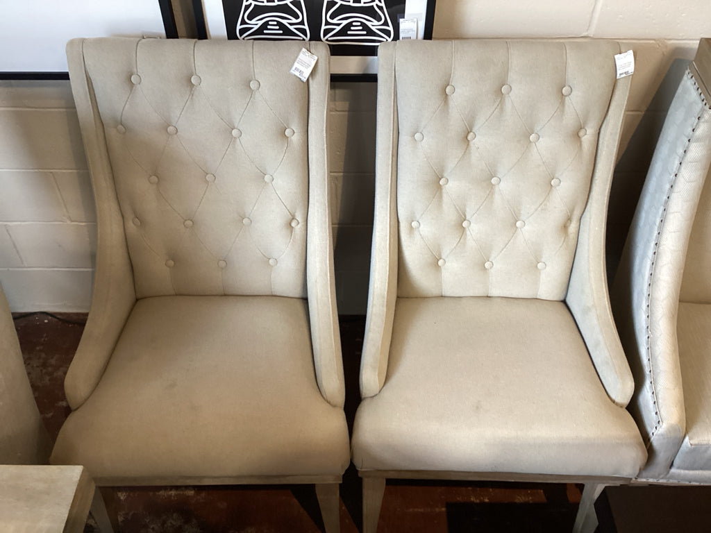 Dining Chair/ beige upholstered tufted back chairs PAIR