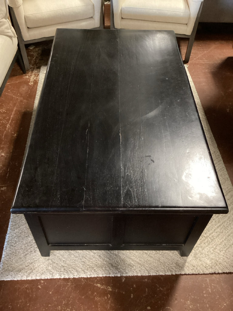 Crate & Barrel Coffee Table / ebony wood storage coffee table / 54 x 32 x 21