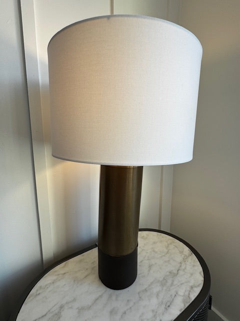 Surya Nelson lamp, leather & brass; 27â€