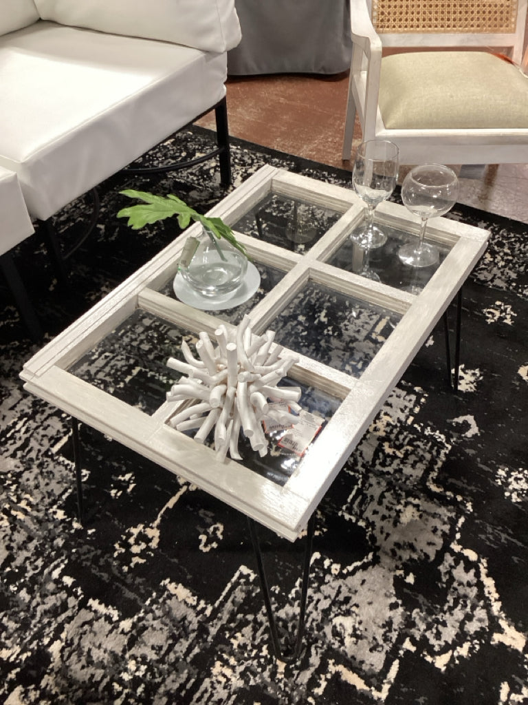 Coffee Table / reclaimed window / black hairpin legs 28 x 19 x 17.5" high
