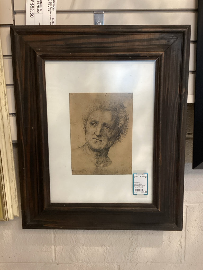 Sketch of Michelangelo Buonarroti in Wood Frame 18" x 22"