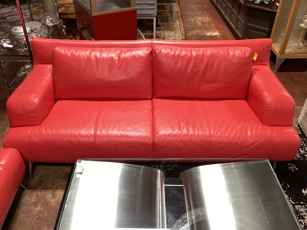 Sofa / Red Italian leather /contemporary 85 x 4 x 30
