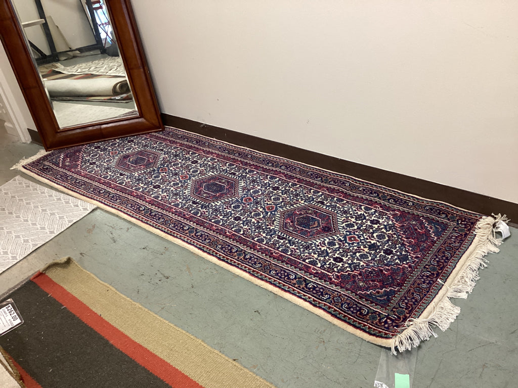 Mori 2'7"x 8'2" Beige,Green,Red Indian Wool Oriental Rug