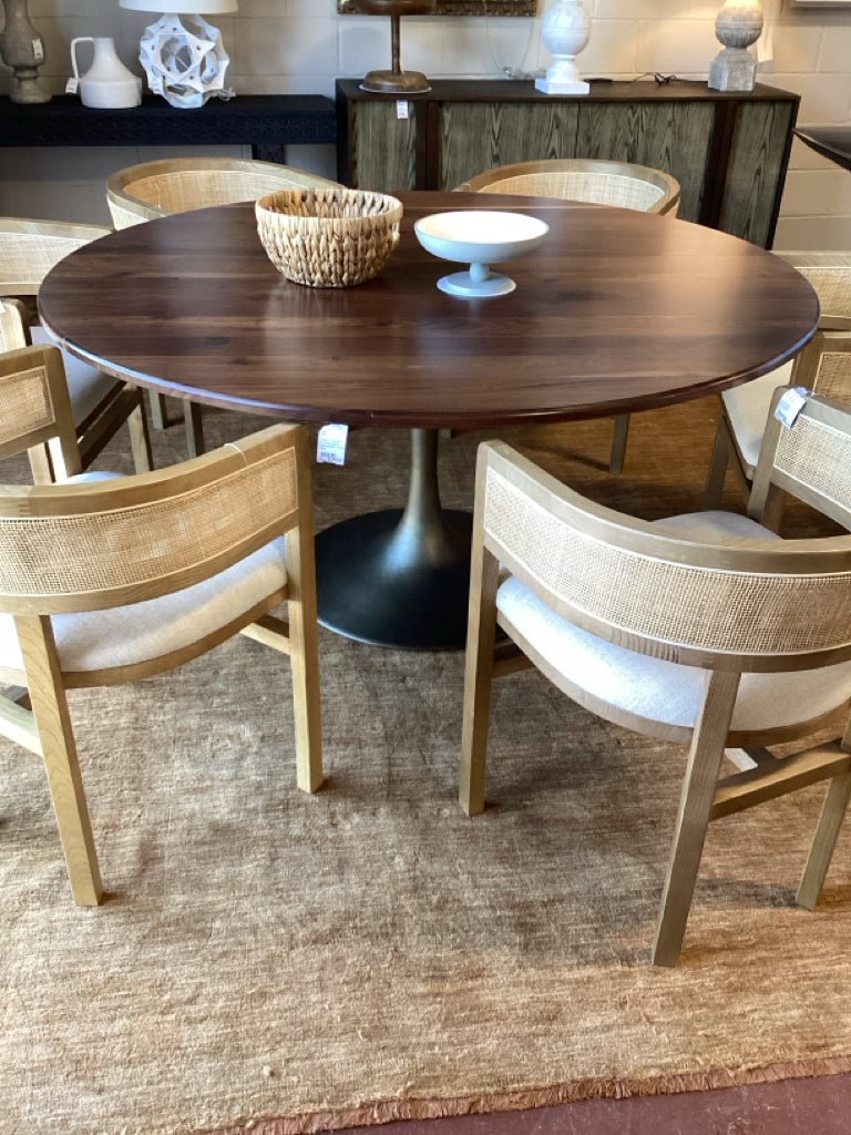 Arhaus St. Germain 60" round wood & metal pedestal  Dining Table