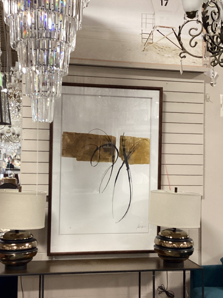 Abstract Art Grey/Black Gold Framed  62" X 62"