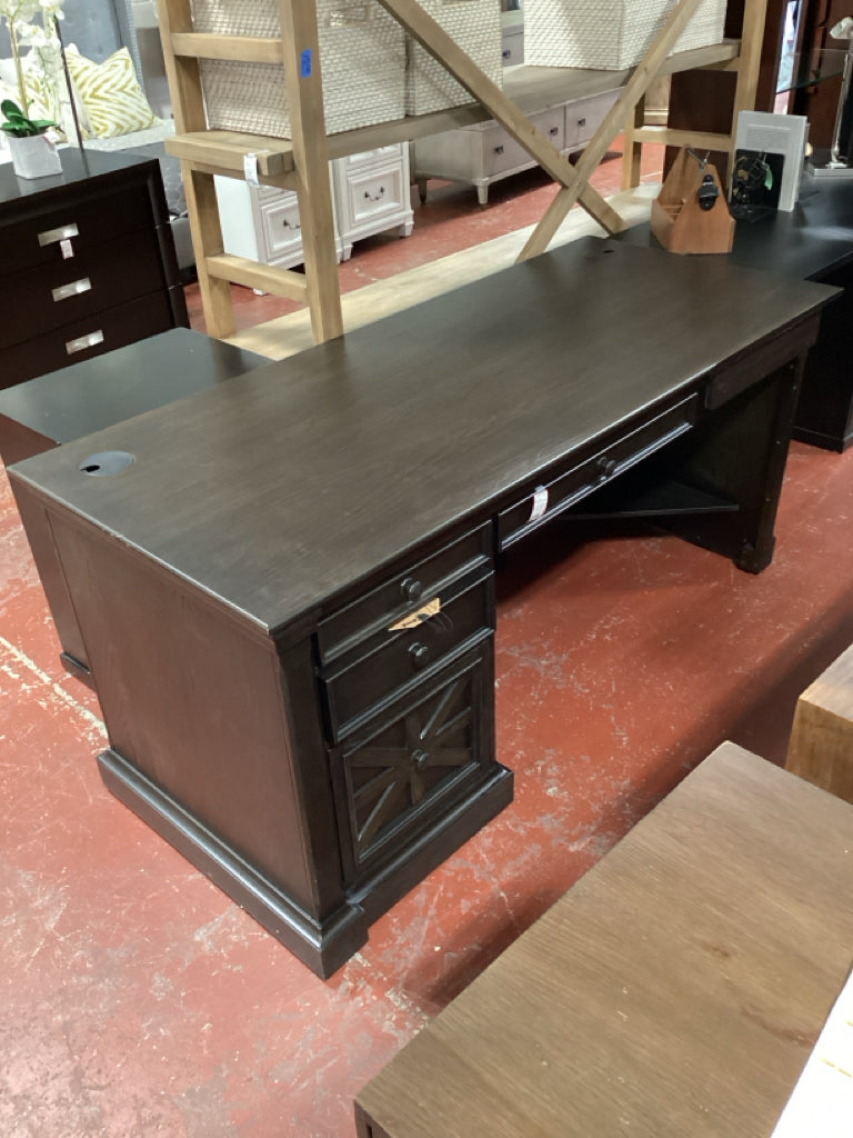 Kingston Dark Brown Desk 66"W X 28" D X 30" H (as found)