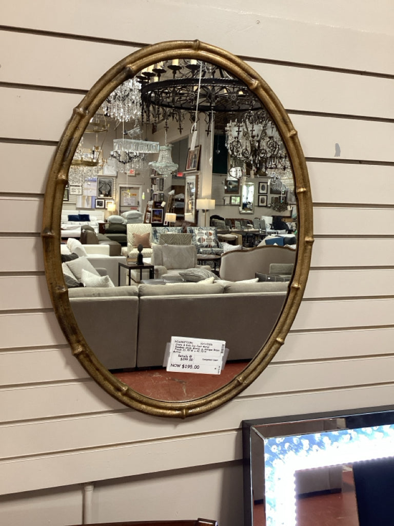Crate & Kids Ivy Cast Metal Bamboo-Style Mirror in Antique Brass Finish 23.75"W