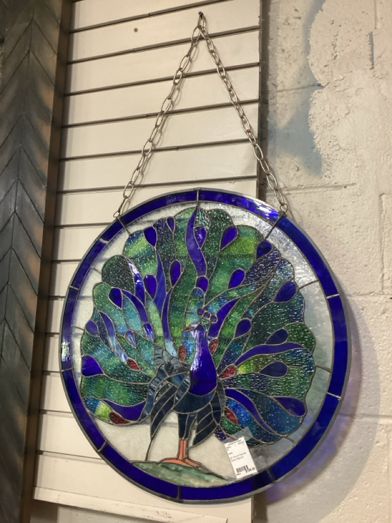 22" Round Stained Glass Peacock