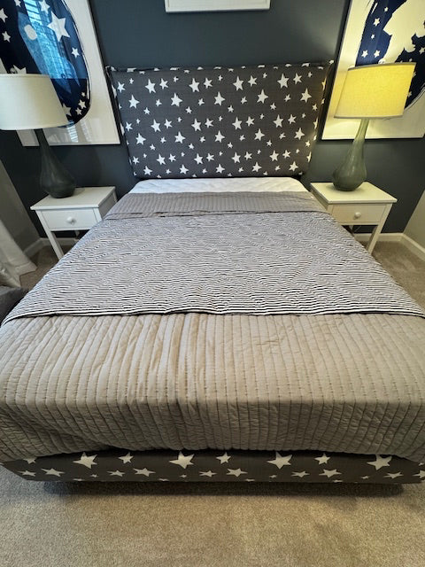 FULL grey stars headboard, footboard, sideboard