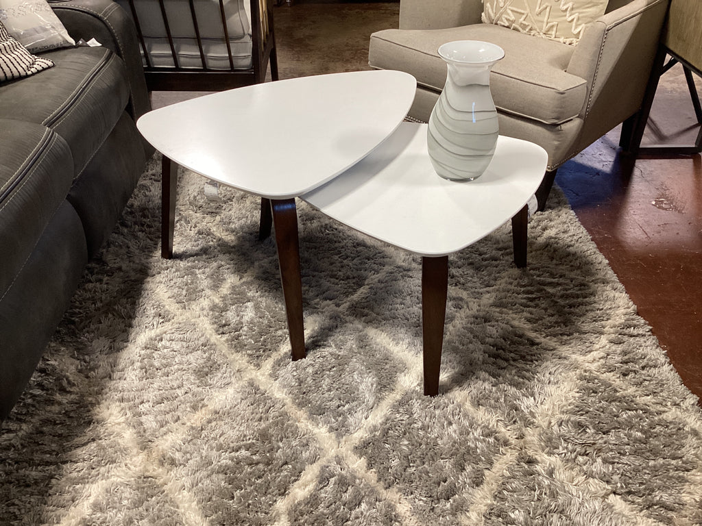 Coffee Table / white & walnut 2 piece nesting tables