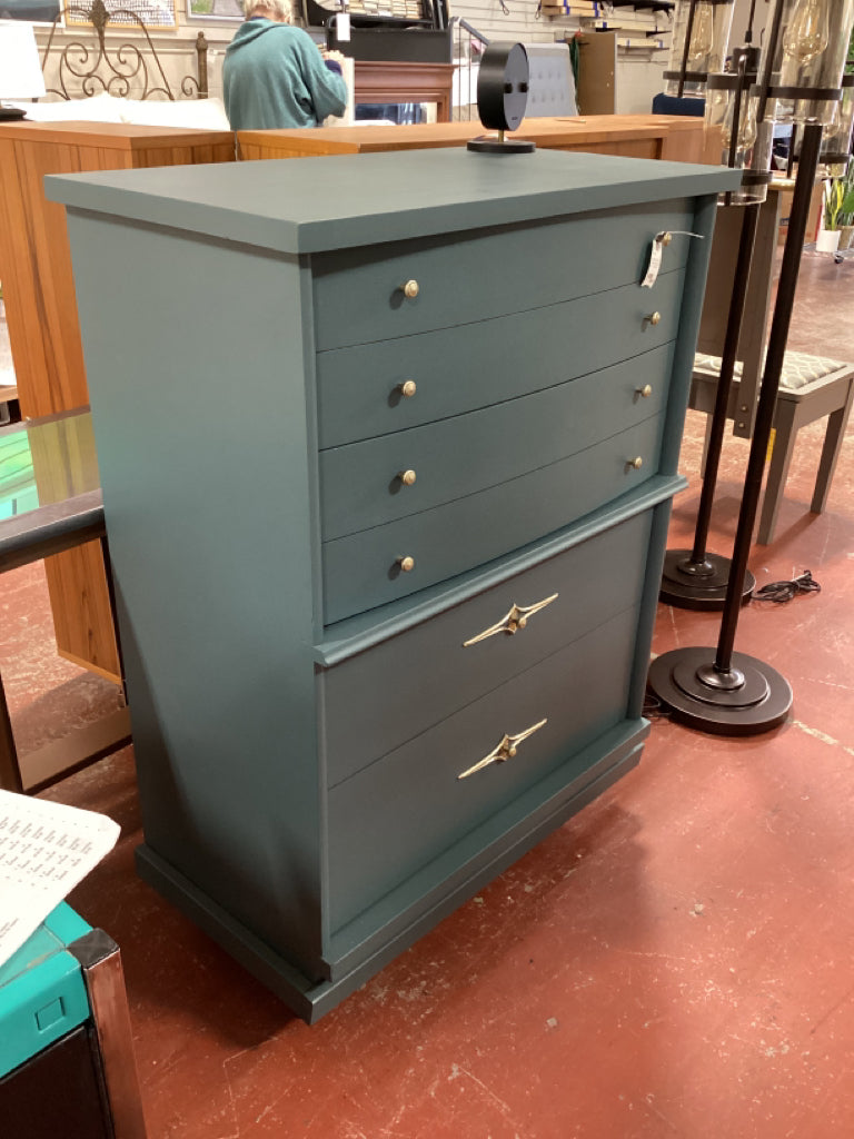 Mid century Chest of Drawers / green / gold 32 x 17 x 45 high