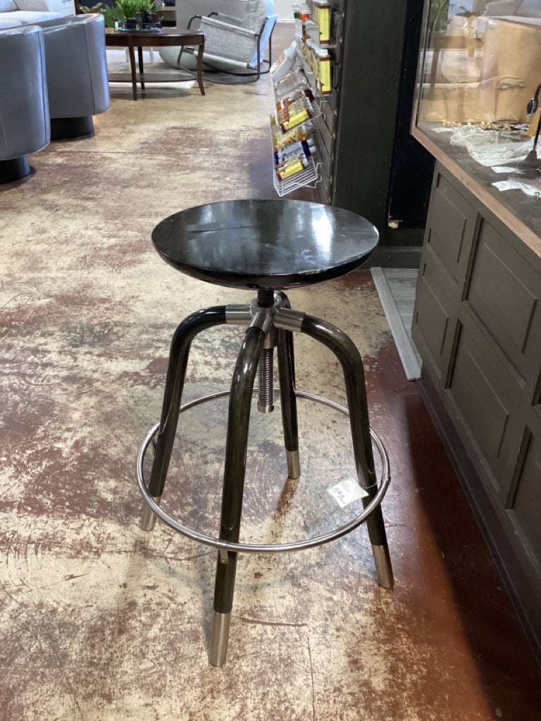 CB2 Foster adjustable stools,swivel, black with brushed nickel 17x17x24