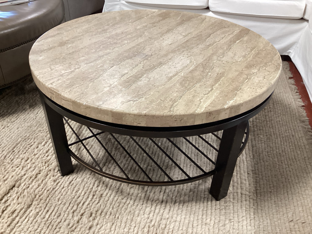 Bernhardt Tempo Round Travertine Coffee Table 38"