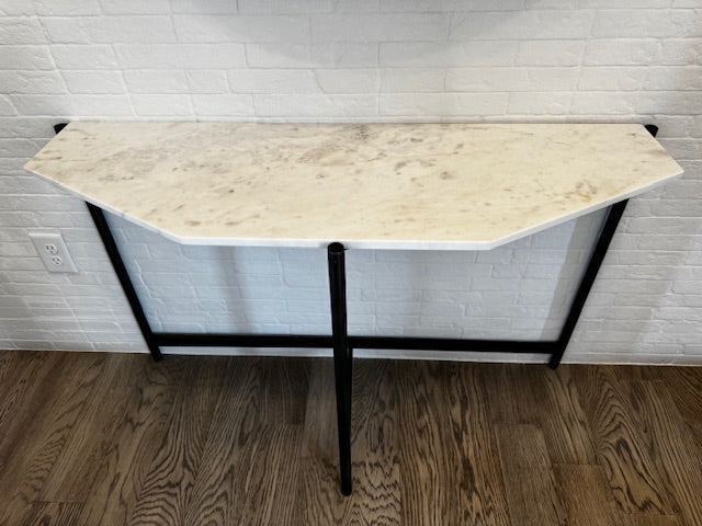 Four Hands Marlow Adair console table, wht marble top w/blk legs;