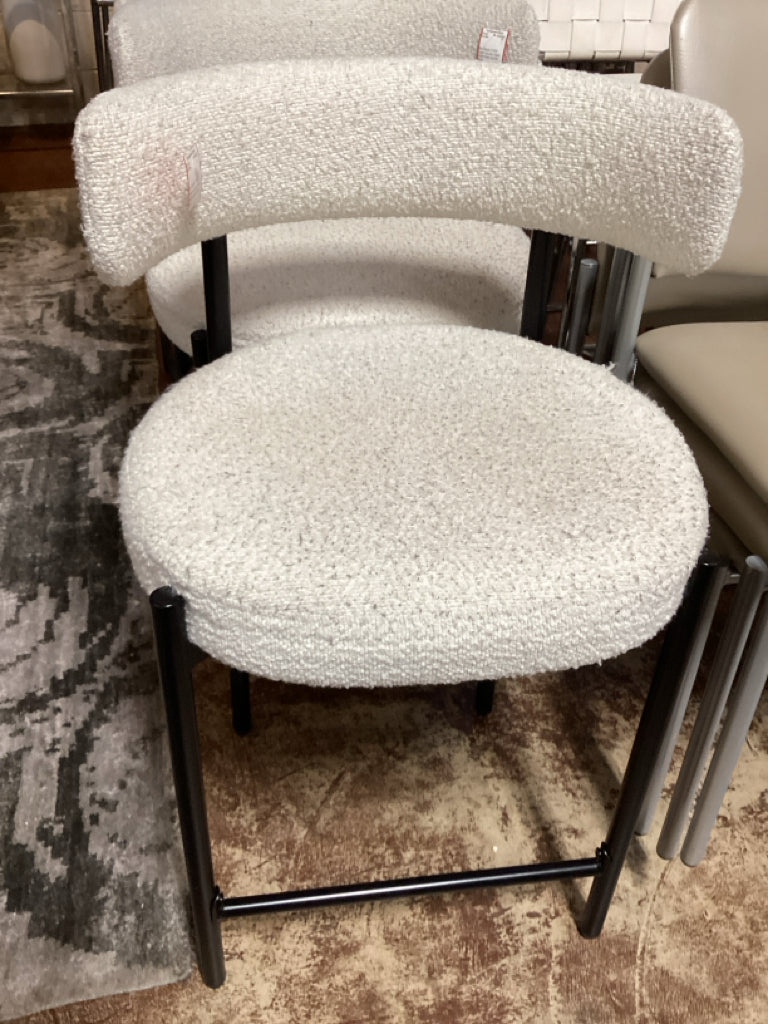 Bar Stools / PAIR cream boucle / black metal base counter stool