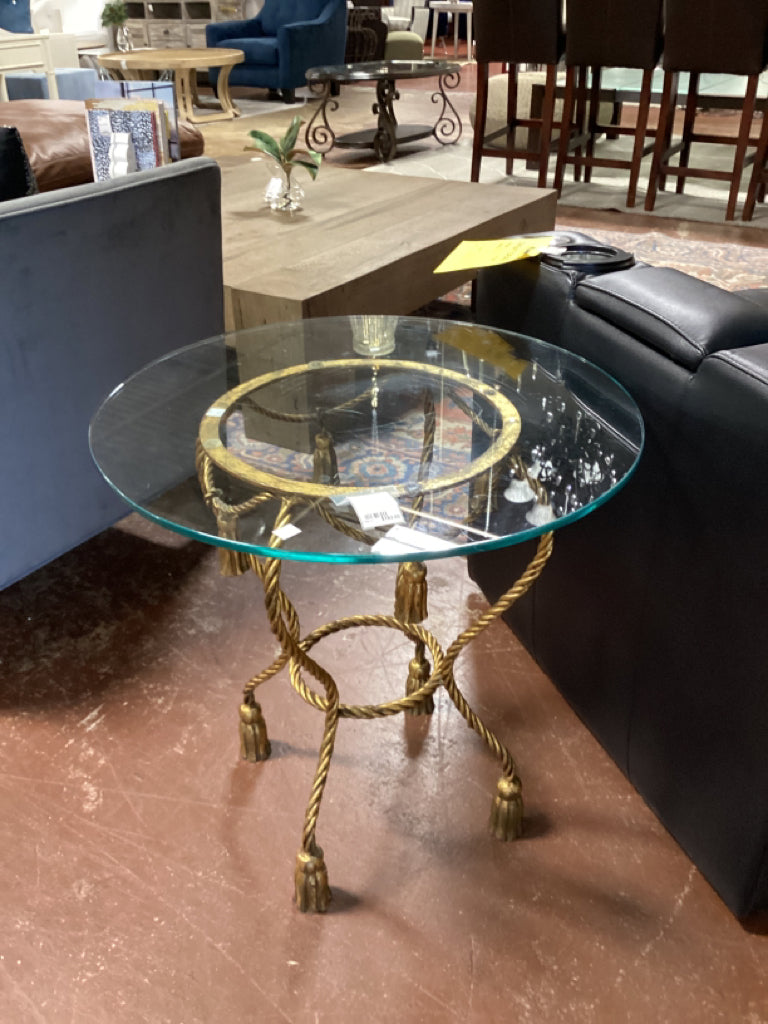 Metal Sde Table with Glass Top  24" X 19"