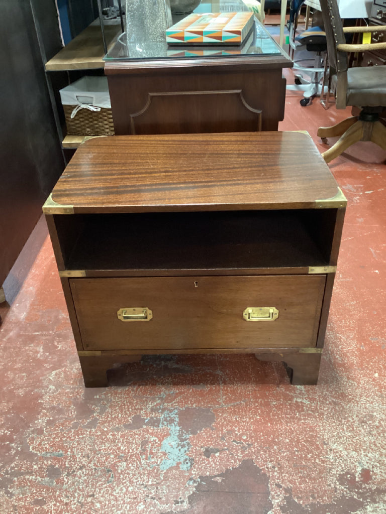 Campaign Mahogany Vintage Nightstand /1 drawer/ brass hardware 26x18x23