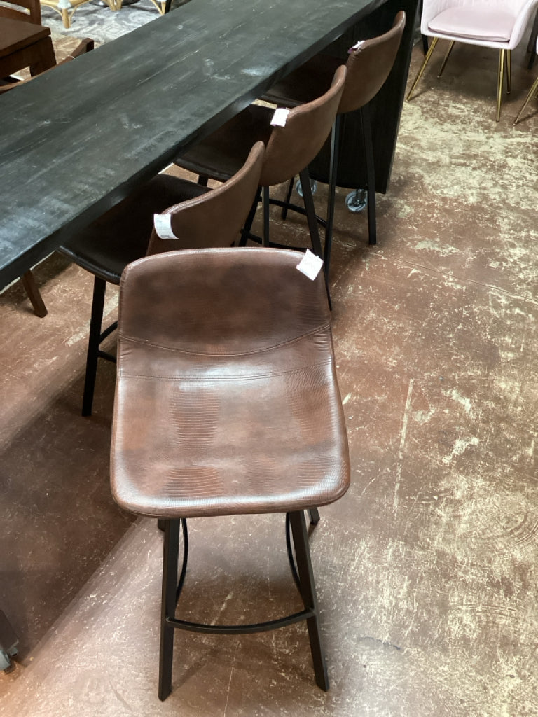 Noble House Bar Stools / brown leather / black metal base  30" seat ht  SET OF 2