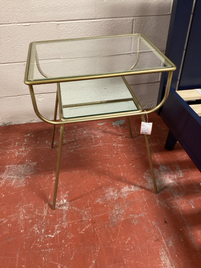 West Elm Curved Terrace -Glass & Antique Brass Nightstand 19x15x24