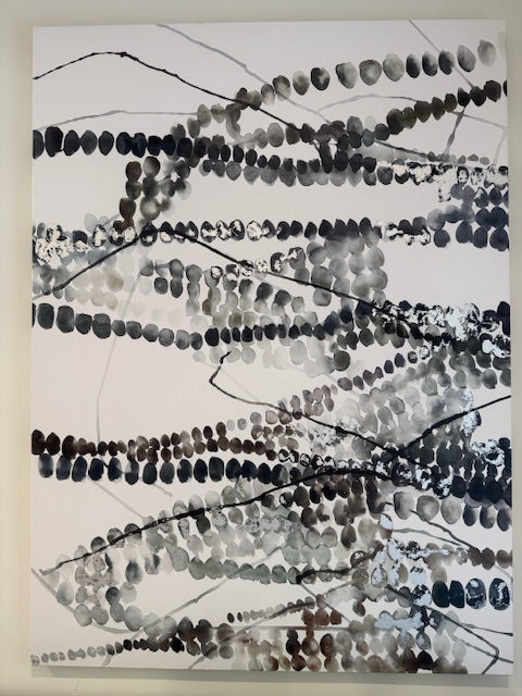 "Mind Hum III"Â Grey/Blk canvas art; 40x54