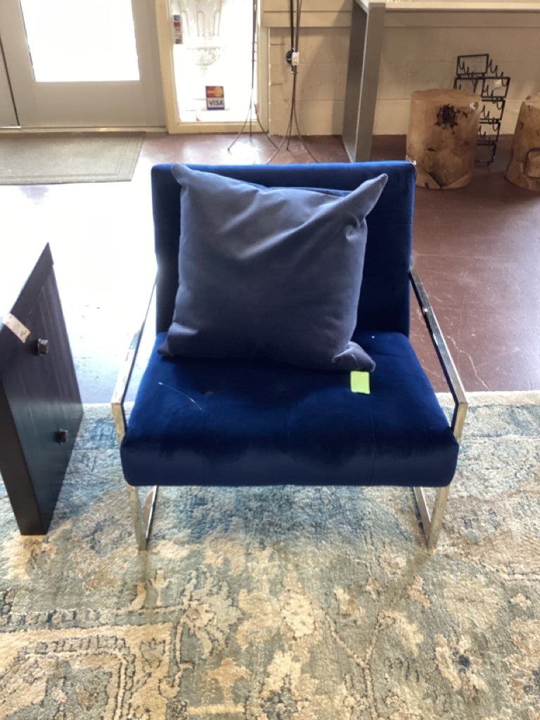 Light & Living Geneve Indigo Velvet Chair - Nickle Frame  28" X32" X 27"