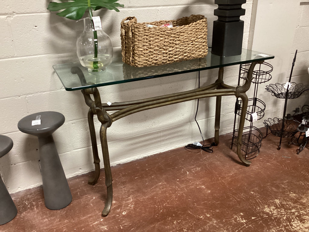 Goldtone  Wrought Iron & Glass Console/Sofa Table 44" X 18"