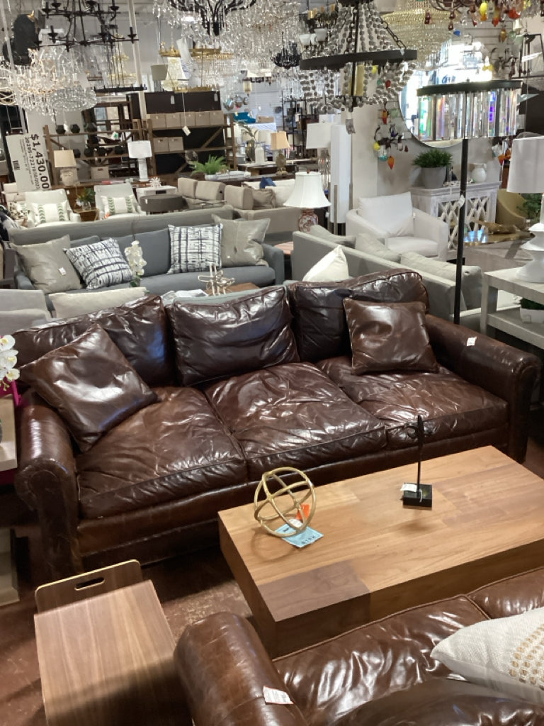 Restoration Hardware Leather BROWN Sofa / 92 x46 x49 high