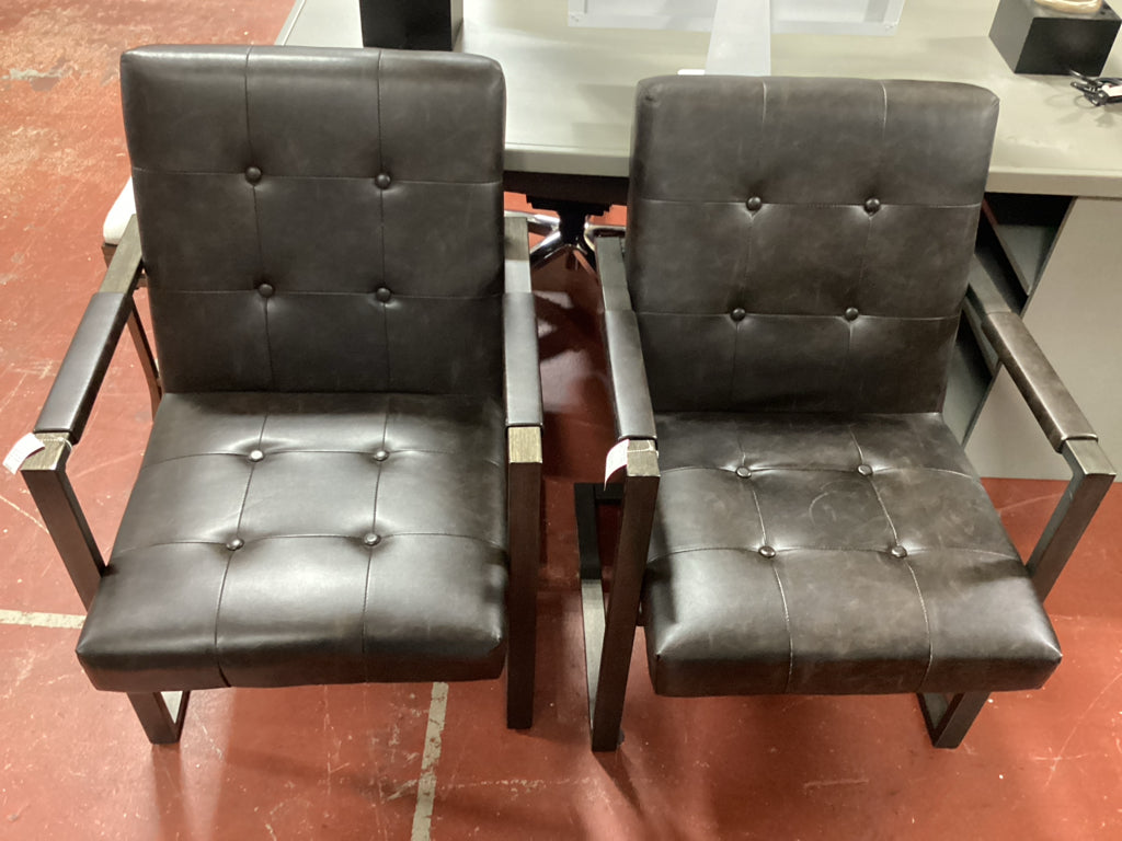 Starmore Office Chair/ brown tufted leather / metal frame  PAIR