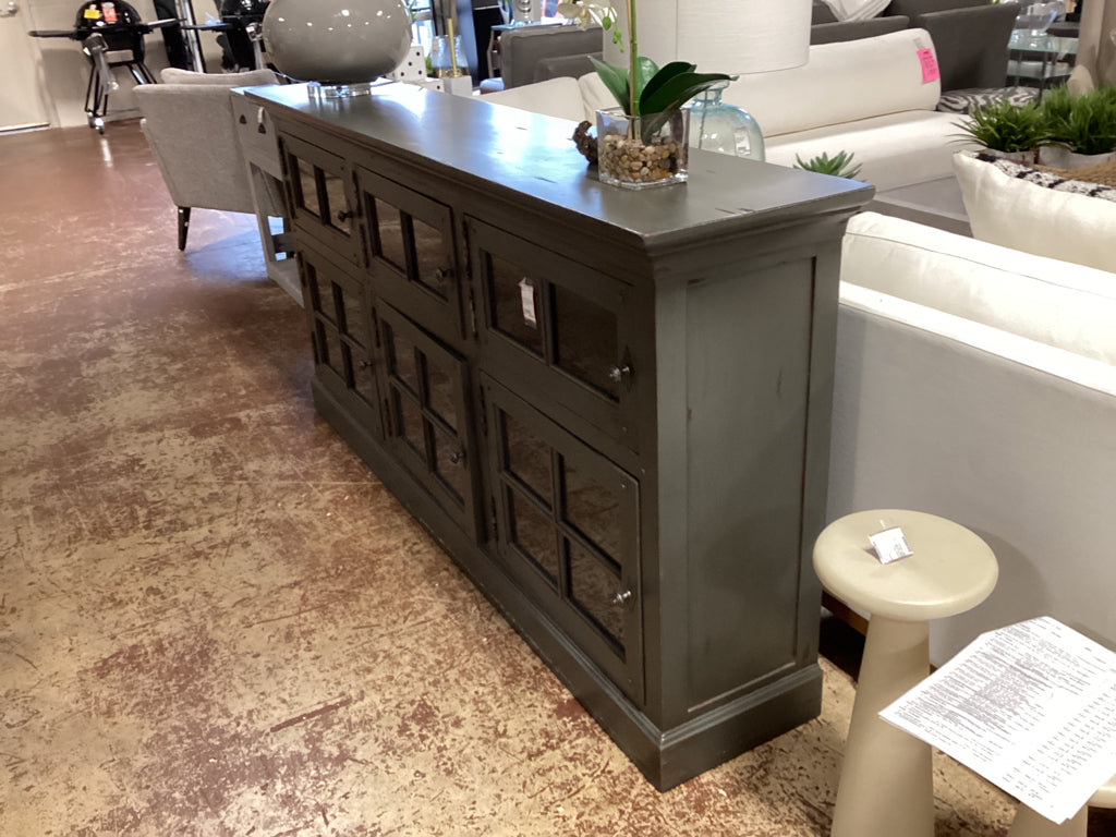 Sideboard / Dark grey 6 door w/ glass inserts 76.5 x 15 x 37