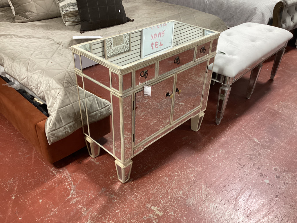 Mirrored Cream Credenza , 2 Door, 3 Drawer 32x15x30