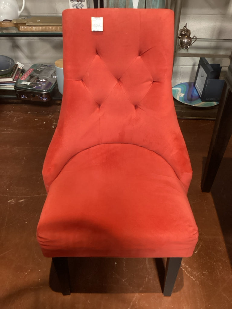 Dining Chairs / SET of 4 burnt orange microsuede side chairs AS FOUND
