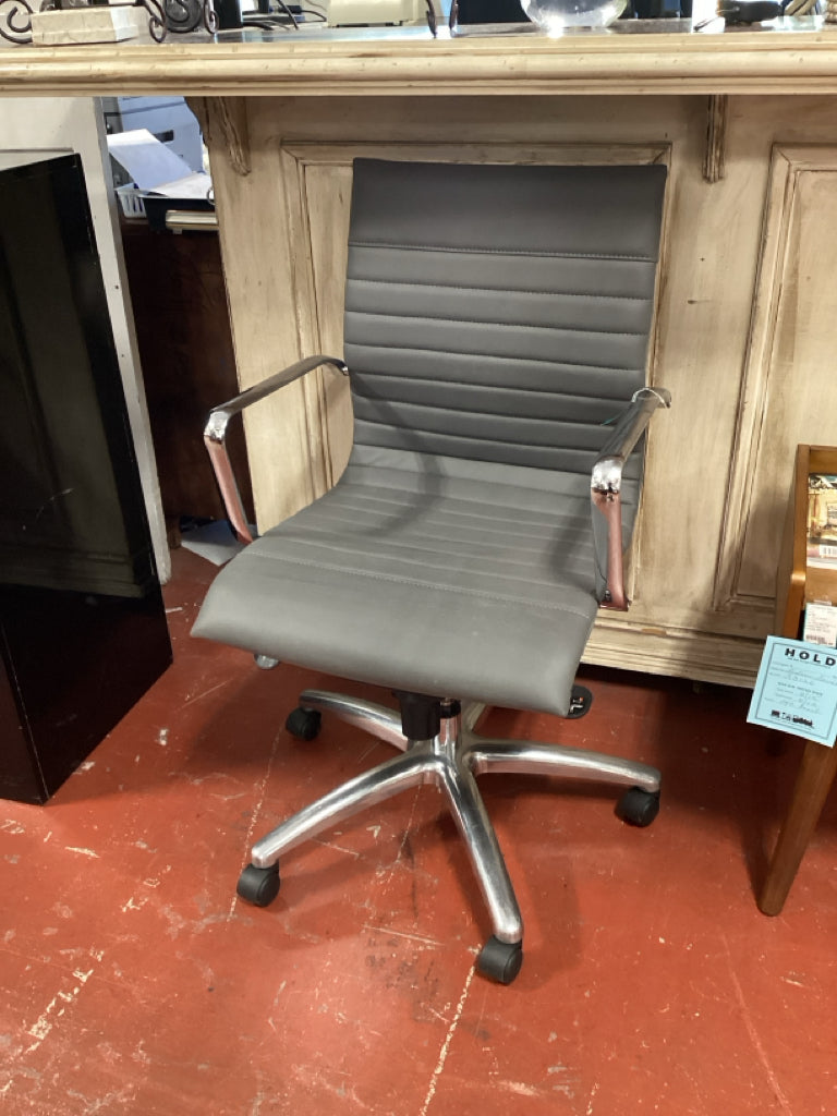 Office Chair/ grey leather & chrome