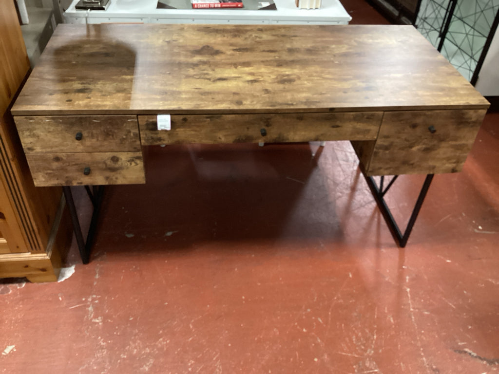 Industrial Desk / wood & iron base / 4 drawer 63 x 29 x 31