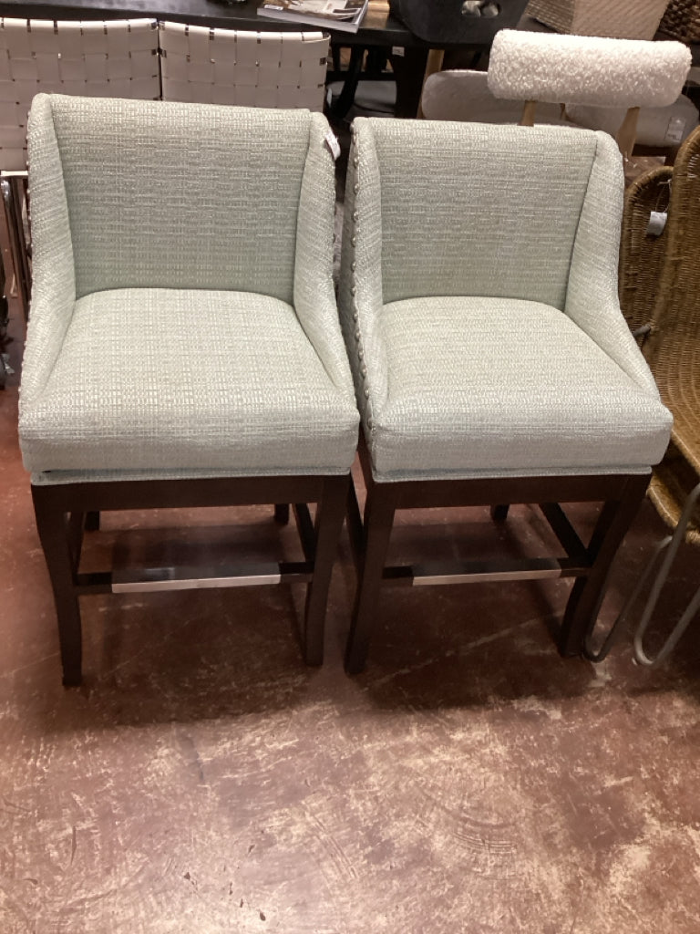 PAIR of Ballard Designs Marcello Counter Stools in Coco Tweed Mineral 20.75"W x
