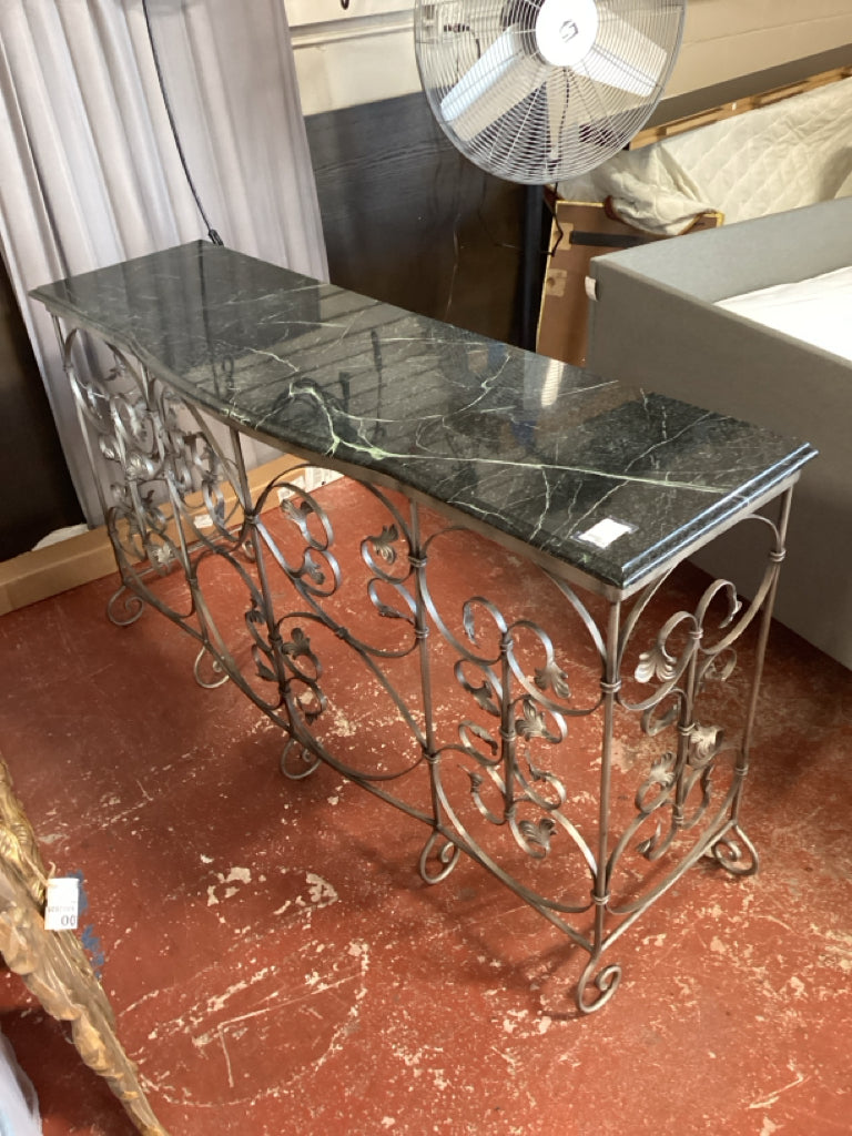 Custom Forged Iron w/drk Green Marble Top Console 66x18x37